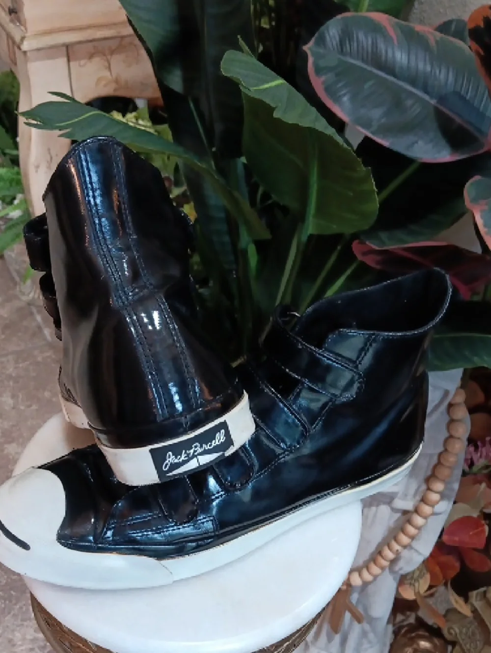 Converse Jack Purcell V-4, specifically in the Black Patent Leather colorway.  - Picture 2 of 8